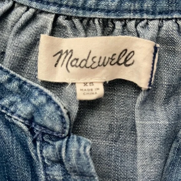 MADEWELL Denim Tie-Sleeve Button down Shirt size XS Soft Denim 100% Cotton - Picture 7 of 16